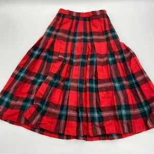 Vintage Red Plaid Wool Skirt A Line Midi Length